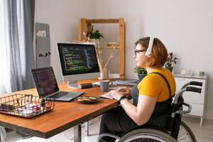 Woman with visual impairment using assistive technology