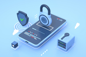 illustration of digital devices with security icons
